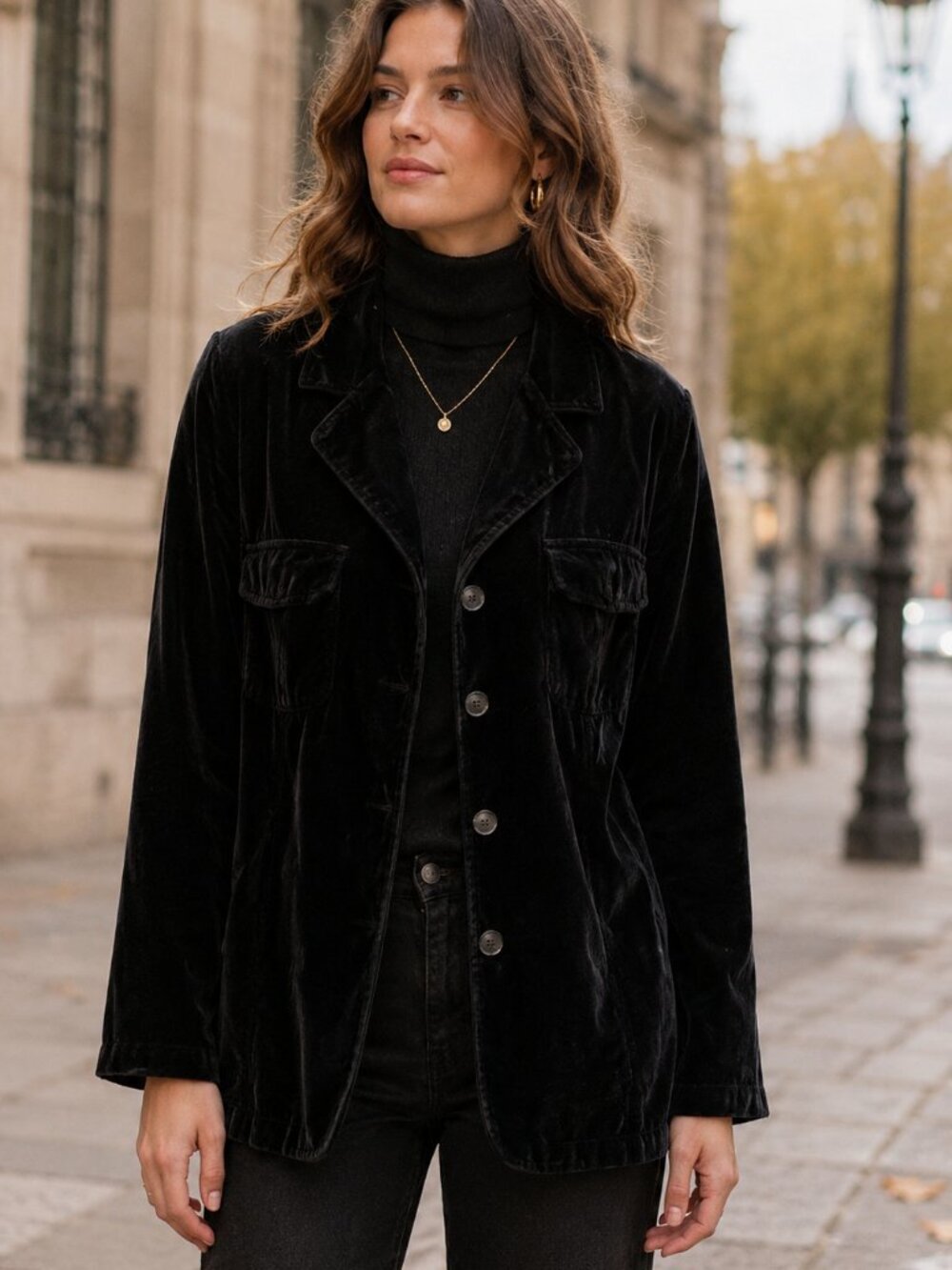 J Jill Black Velvet Blazer Jacket 3 Button Vintage Minimalist Whimsigoth M Y2k